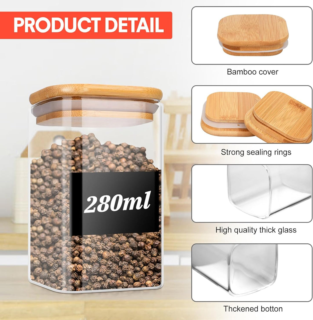 YUTUY Vorratsdosen Glas 12er Set,VorratsglĂ€ser mit Deckel Eckig, VorratsglĂ€ser GlasbehĂ€lter,GewĂŒrzgl