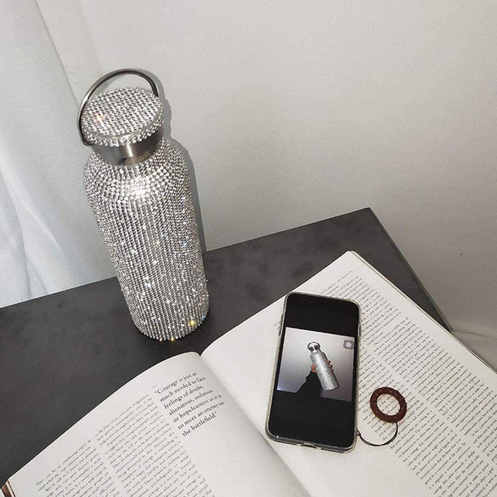 Clenp Vakuumbecher, Isolierter Strass Vakuumbecher Edelstahlkolben Flasche Trinkkessel Golden 750 ml