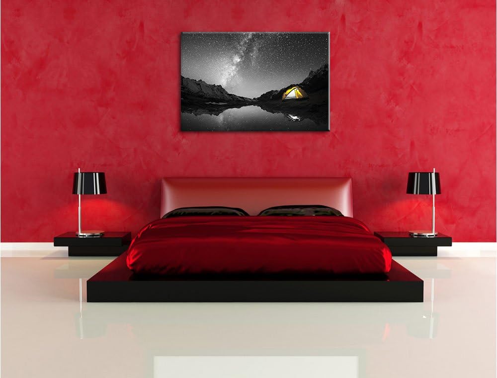 Pixxprint Zelten unter tausenden Sternen als Leinwandbild/Grösse: 100x70 cm/Wandbild/Kunstdruck/fert