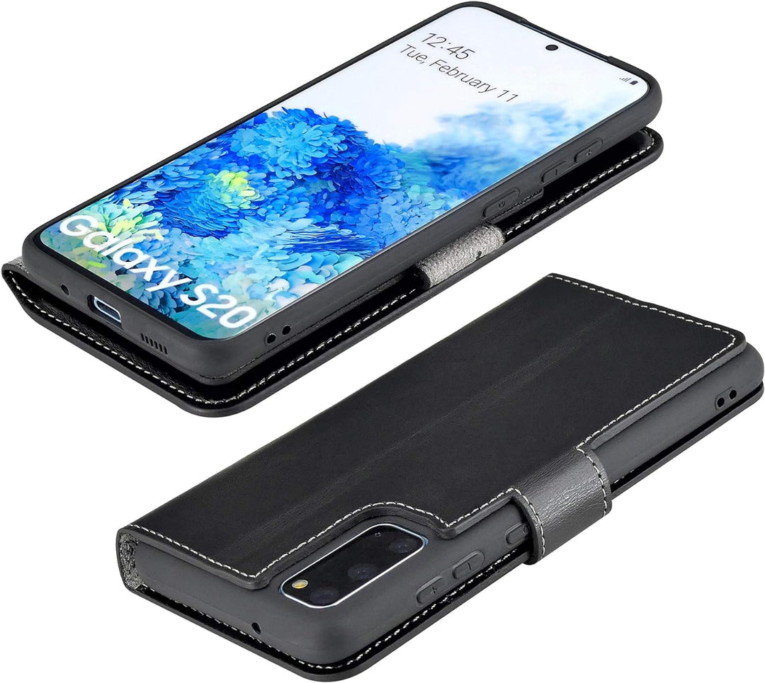 Suncase Book-Style Hülle kompatibel mit Samsung Galaxy S20 Leder Tasche (Slim-Fit) Lederhülle Handyt