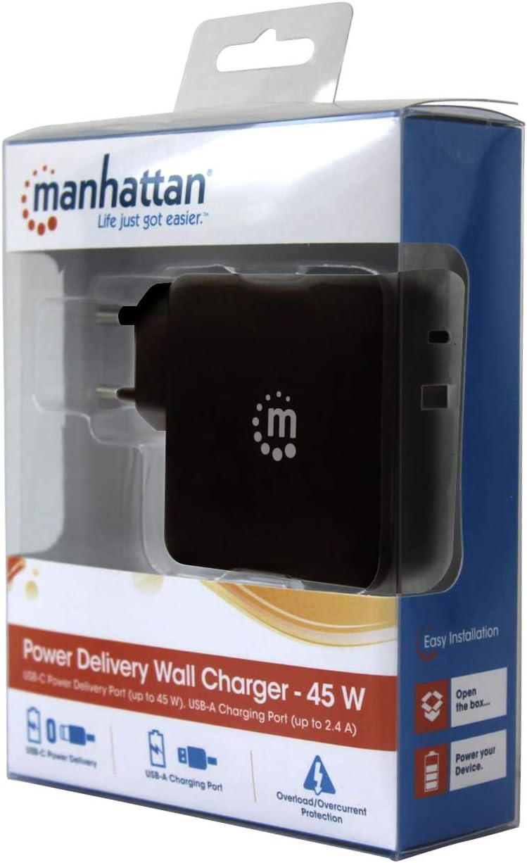 Manhattan 180054 Power Delivery USB-Netzteil 45 W USB-C Power Delivery-Port (PD 3.0) mit bis zu 45 W