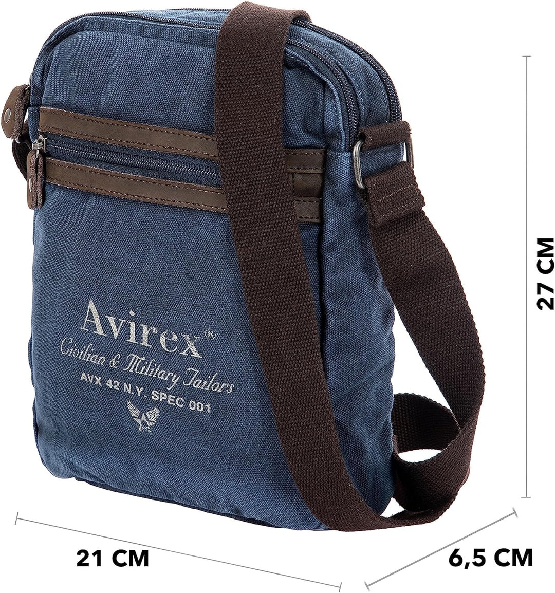 Avirex Umhängetasche aus Canvas und Rindsleder, antik, Umhängetasche für Herren im Militärstil, Koll