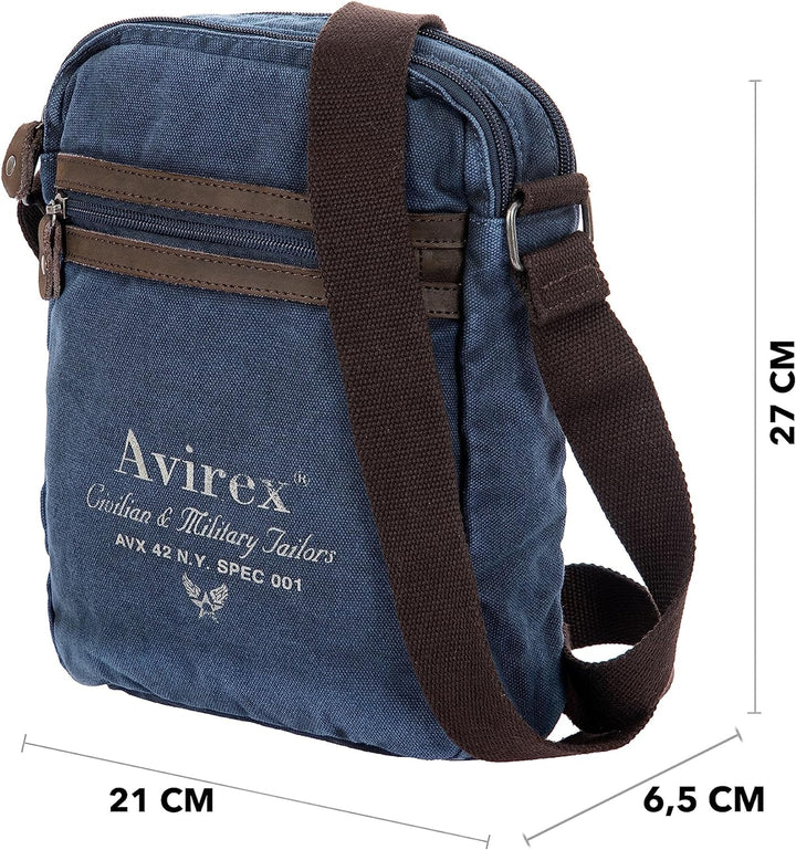 Avirex Umhängetasche aus Canvas und Rindsleder, antik, Umhängetasche für Herren im Militärstil, Koll