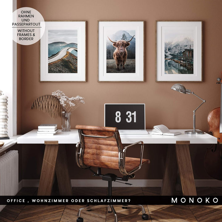 MONOKO® Wohnzimmer Poster Set - Premium Bilder Set für Schlafzimmer - Stilvolle Wandbilder - 6er Set