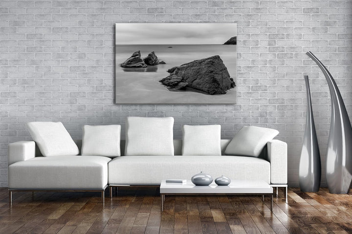 deyoli Sandstrand in Schottland Effekt: Schwarz/Weiss Format: 80x60 als Leinwand, Motiv fertig gerah