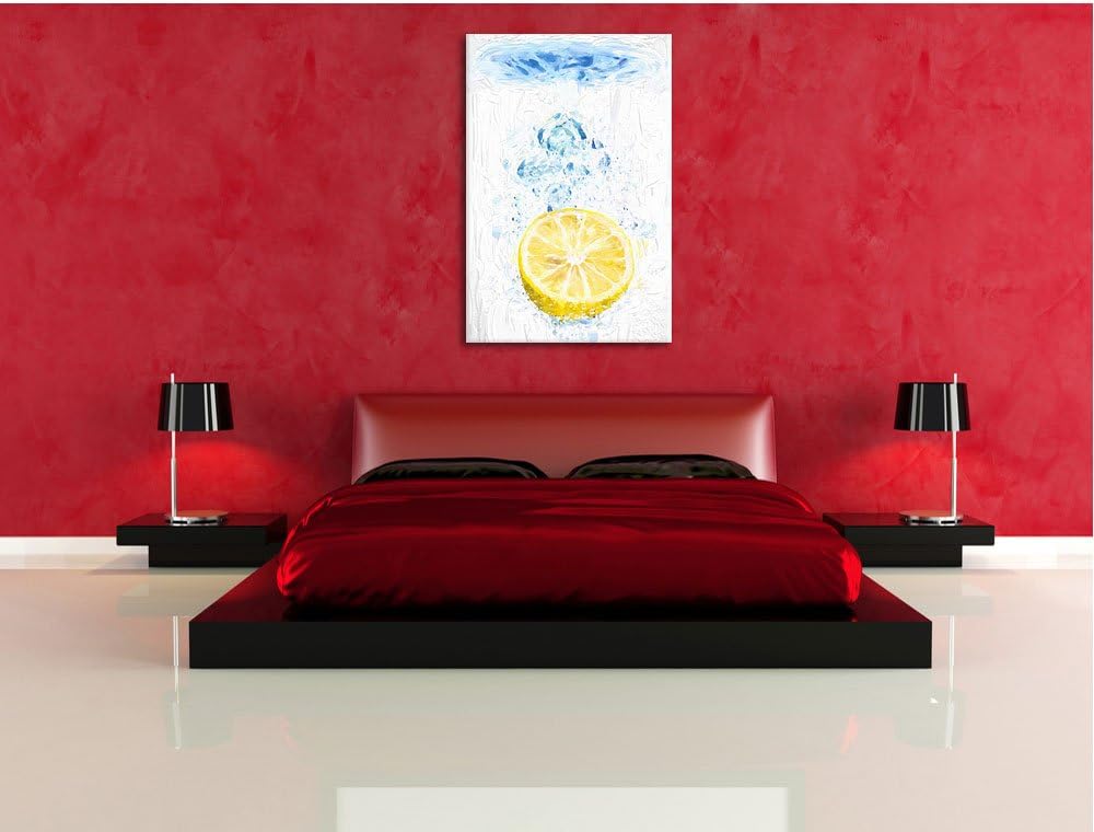 Pixxprint Zitrone fällt ins Wasser als Leinwandbild/Grösse: 100x70 cm/Wandbild/Kunstdruck/fertig bes
