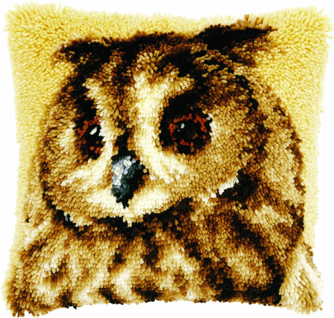 Vervaco Braune Eule Knüpfkissen mit Knüpfhaken, Baumwolle, Brown Owl, 40 x 40cm