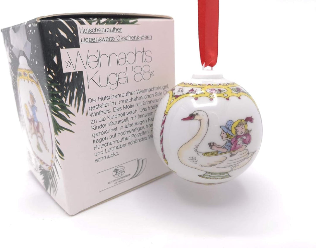 Hutschenreuther Weihnachtskugel 1988 Kinder-Karussell, mit Originalverpackung, Porzellankugel Kugel