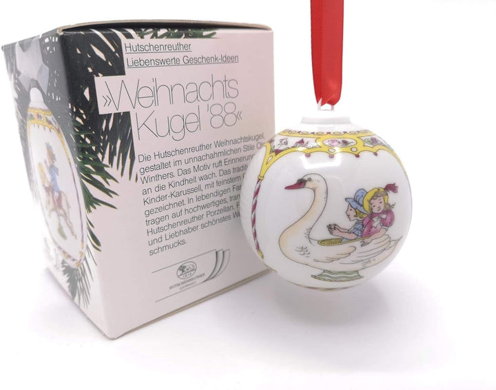 Hutschenreuther Weihnachtskugel 1988 Kinder-Karussell, mit Originalverpackung, Porzellankugel Kugel