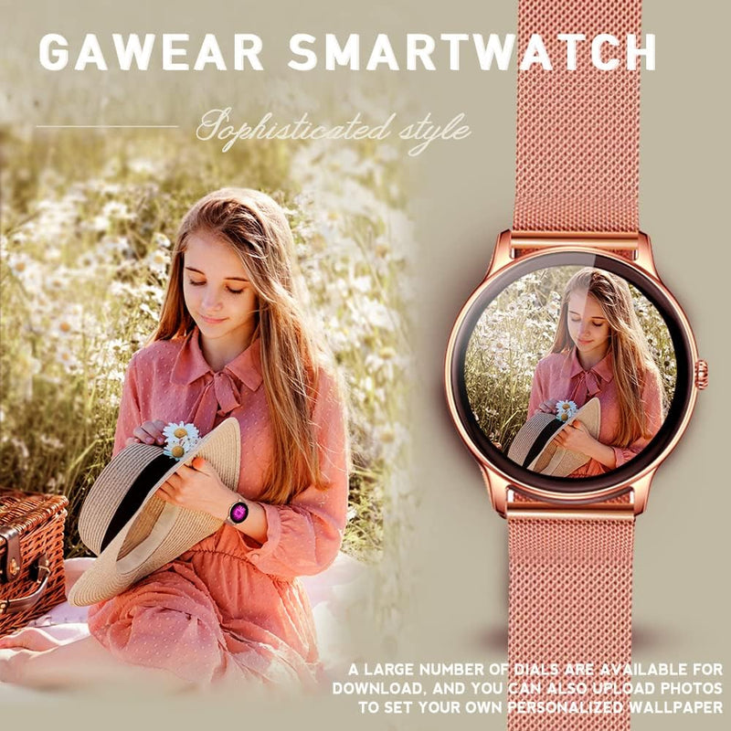 GaWear Smartwatch Damen,Fitness Tracker Uhr 1,28 Zoll Touchscreen Armbanduhr IP67 SmartWatch mit Pul