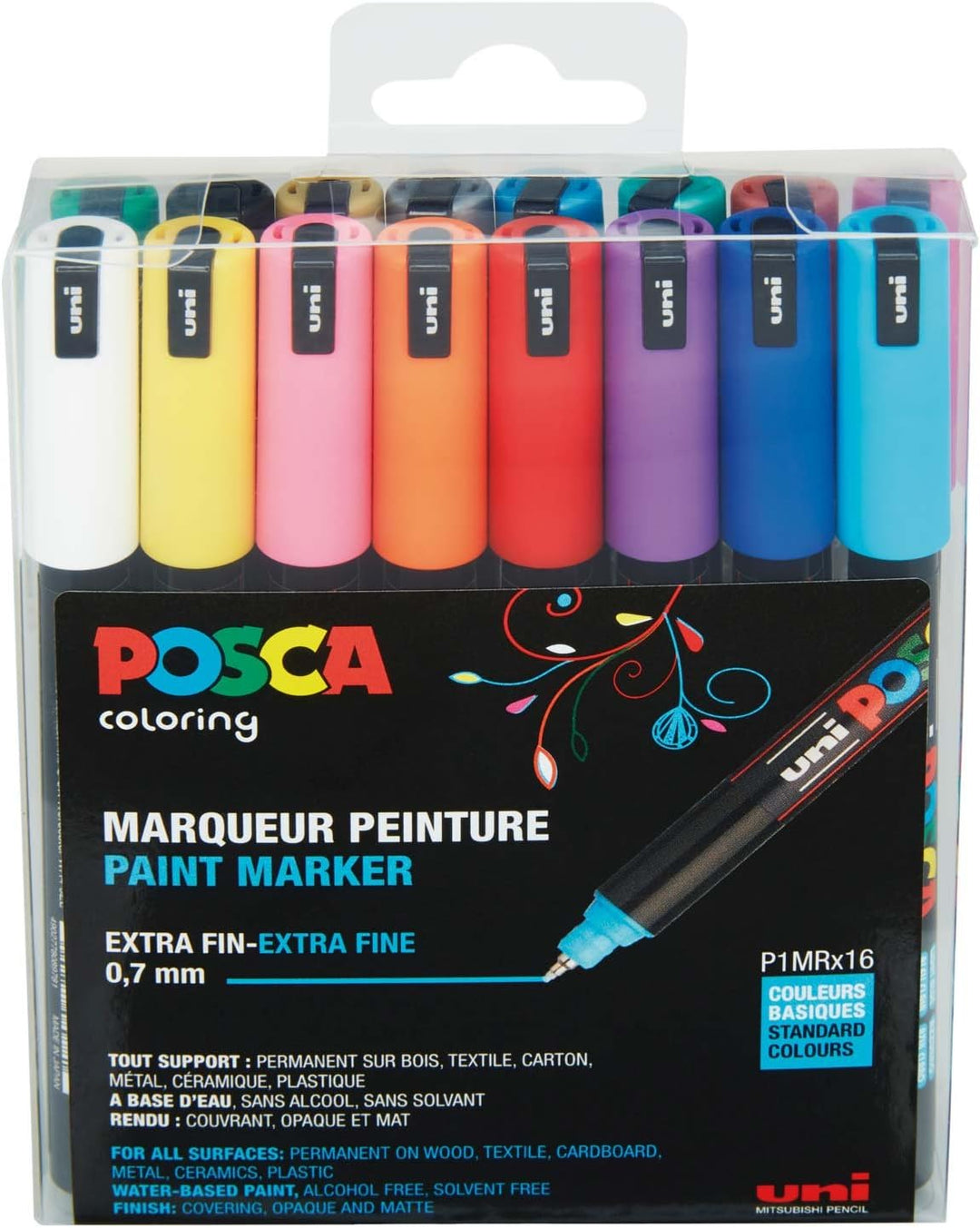 uni-ball 181716 - POSCA Marker mit kalibrierter Spitze, 16er Set, 16er Set