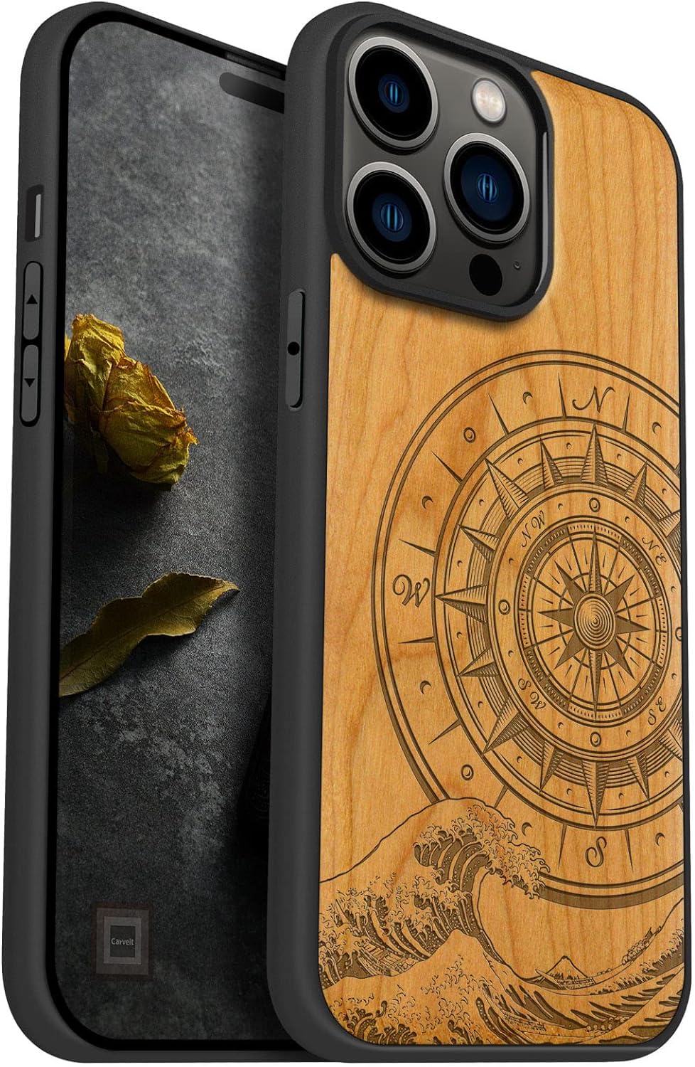 Carveit Handyhülle für iPhone 14 Pro Max Holz Cover kompatibel mit MagSafe Massivholz für Apple 14 p