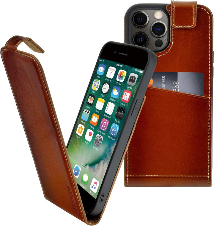 Suncase Original Flip-Style (Ultra-Slim) kompatibel mit iPhone 12 Pro Max (6.7") Hülle Ledertasche T