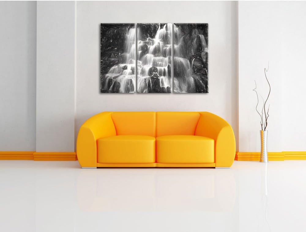 Pixxprint Yoga am Wasserfall in Bali als Leinwandbild/Grösse: 3 Teilig (120x80 cm) cm/Wandbild/Kunst
