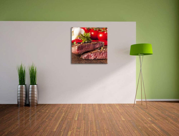 Saftiges Pfeffer Steak, Format: 70x70 auf Leinwand, XXL riesige Bilder fertig gerahmt mit Keilrahmen