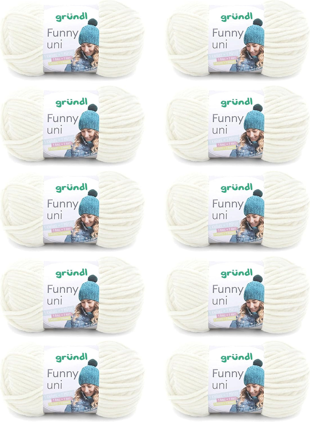 Gründl Funny uni Strick- & Häkelgarn (samtartiges Chenille-Garn aus 100 % Polyester, 10 x 100 g / 12