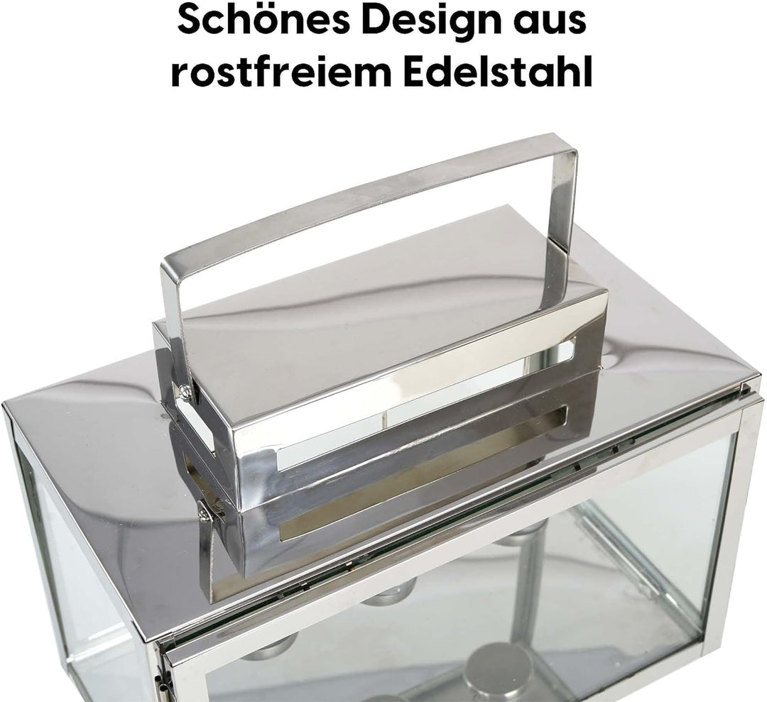 wuuhoo® Laterne Chiara in Silber, dekorative & wetterfeste Gartenlaterne aus rostfreiem Edelstahl un