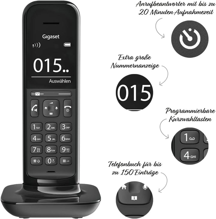 Gigaset Hello Telefon - Design Dect-Telefon - mit grossem Display und Freisprechfunktion - Raumüberw