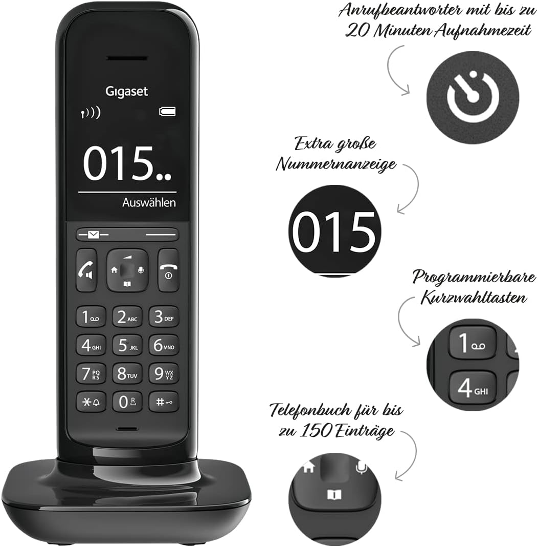 Gigaset Hello Telefon - Design Dect-Telefon - mit grossem Display und Freisprechfunktion - Raumüberw