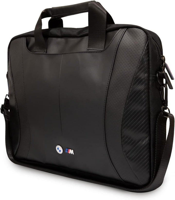 CG MOBILE BMW PU-Leder Computertasche mit Carbon-Kanten und perforierten Streifen, 38,1 cm, kompatib