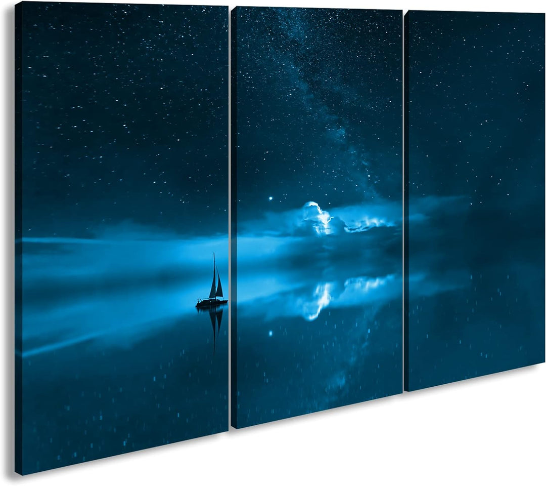deyoli Sternenhimmel auf See Format: 120x80 3Teilig Effekt: Monocrome Blau als Leinwand, Motiv ferti