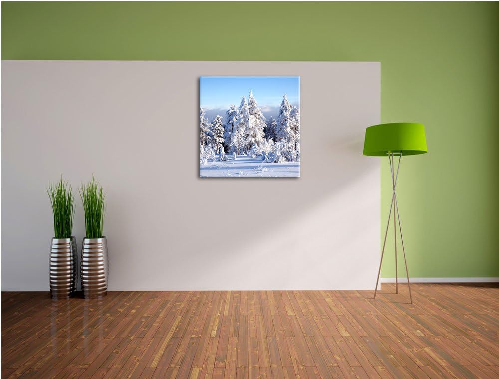 Pixxprint Winterwald, Format: 70x70 als Leinwandbild, tolle Bilder fertig auf Holzrahmen gespannt, K