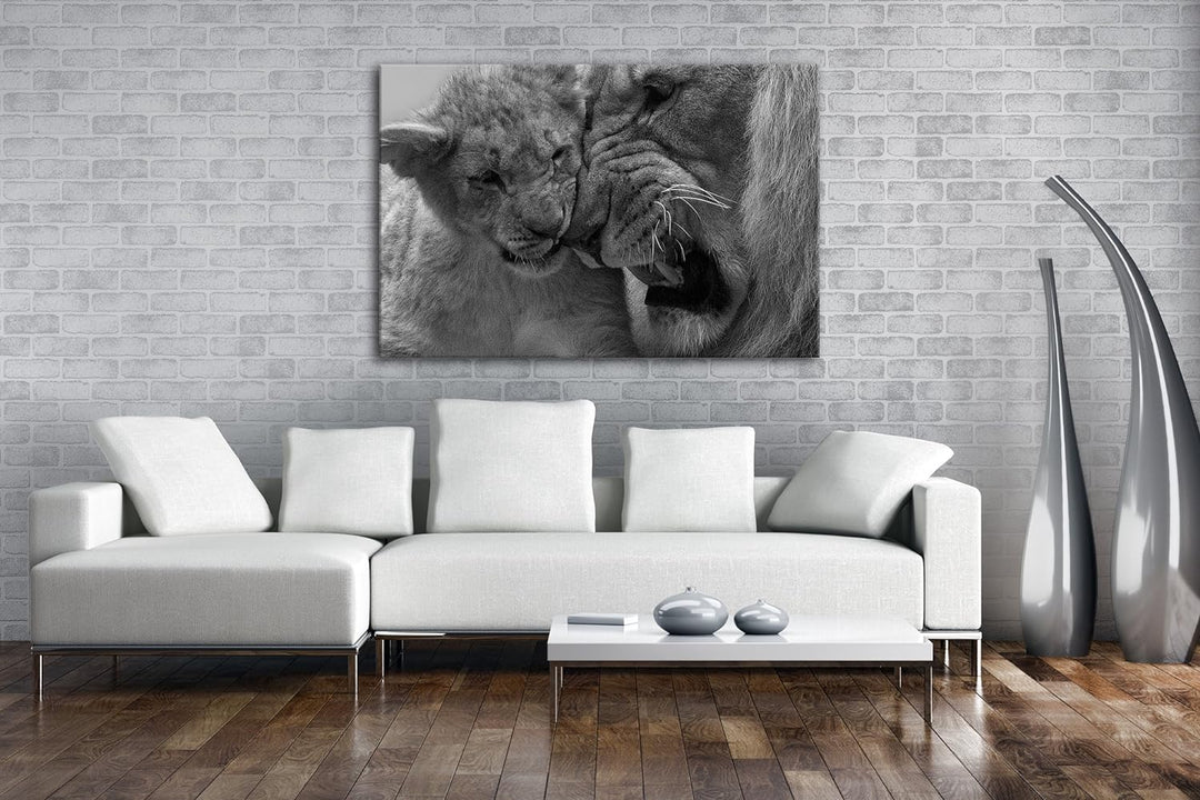 deyoli wilde Löwen Effekt: Schwarz/Weiss im Format: 100x70 als Leinwandbild, Motiv fertig gerahmt au