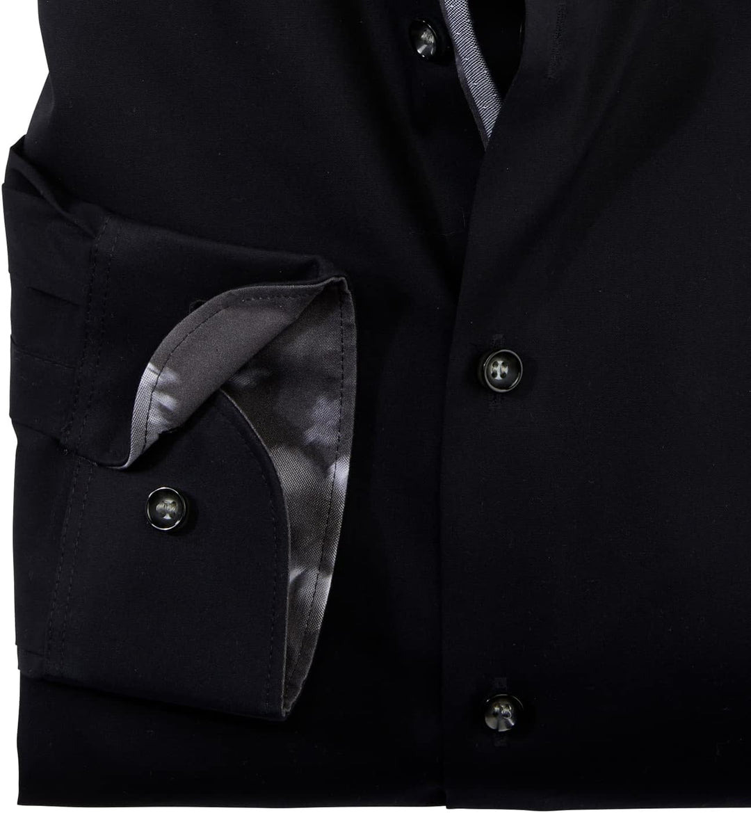 OLYMP Herren Businesshemd Langarm Level Five,Einfarbig,Body fit,Modern Kent,schwarz 68,37
