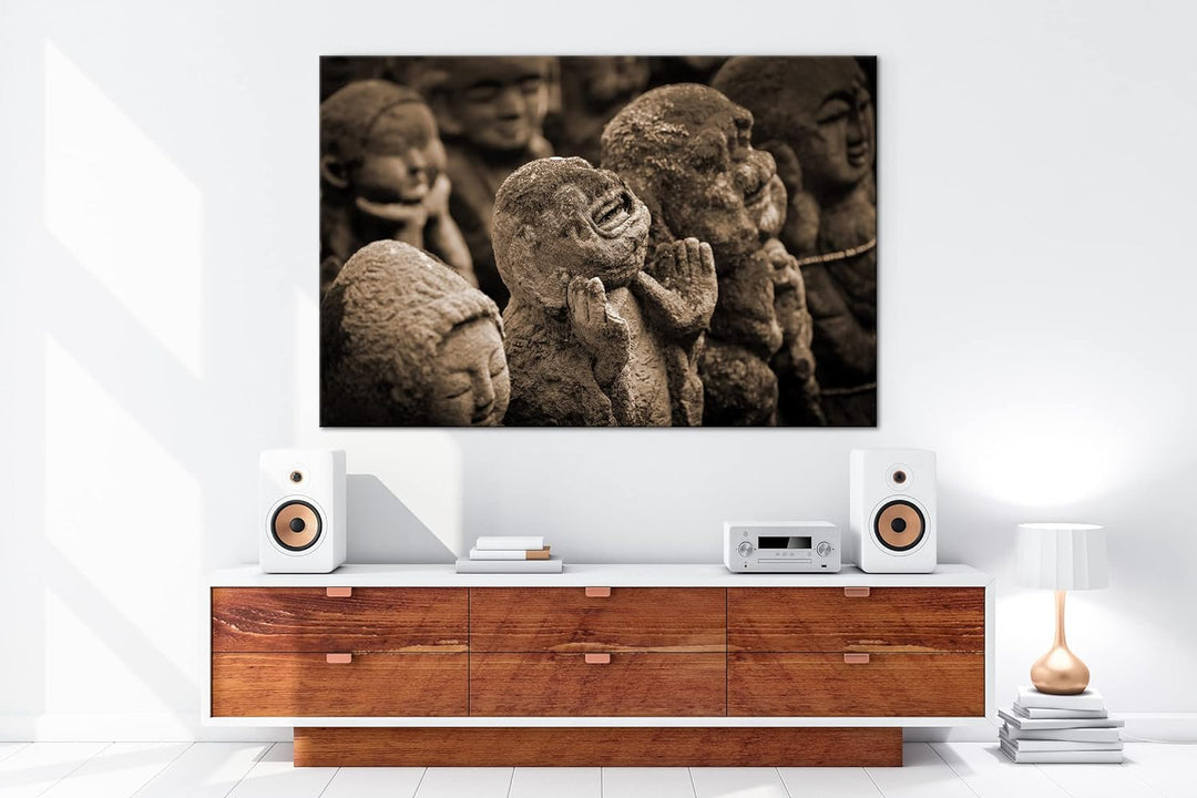 deyoli lustige, mit Moos bedeckte Buddha-Statue Effekt: Sepia, Format: 80x60 als Leinwandbild, Motiv