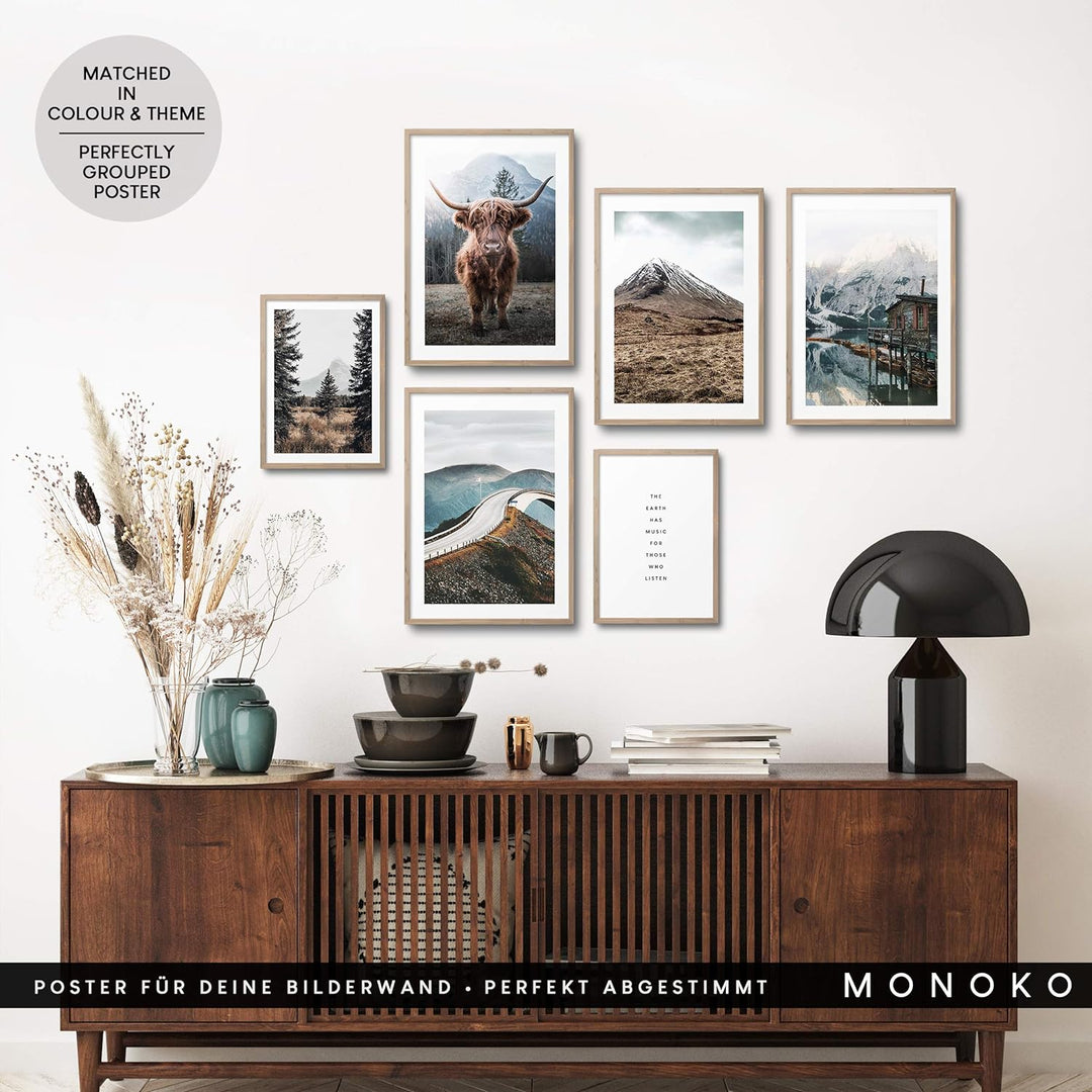 MONOKO® Wohnzimmer Poster Set - Premium Bilder Set für Schlafzimmer - Stilvolle Wandbilder - 6er Set