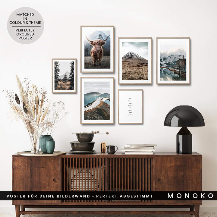 MONOKO® Wohnzimmer Poster Set - Premium Bilder Set für Schlafzimmer - Stilvolle Wandbilder - 6er Set