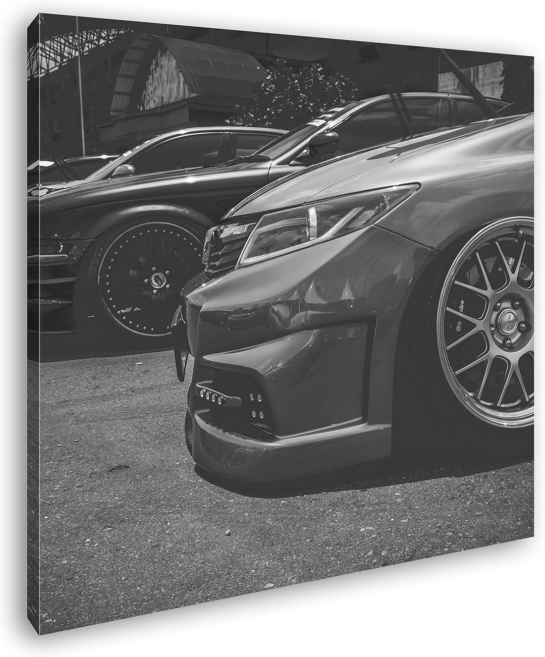 deyoli Getunte Autos Format: 60x60 Effekt: Schwarz&Weiss als Leinwandbild, Motiv auf Echtholzrahmen,