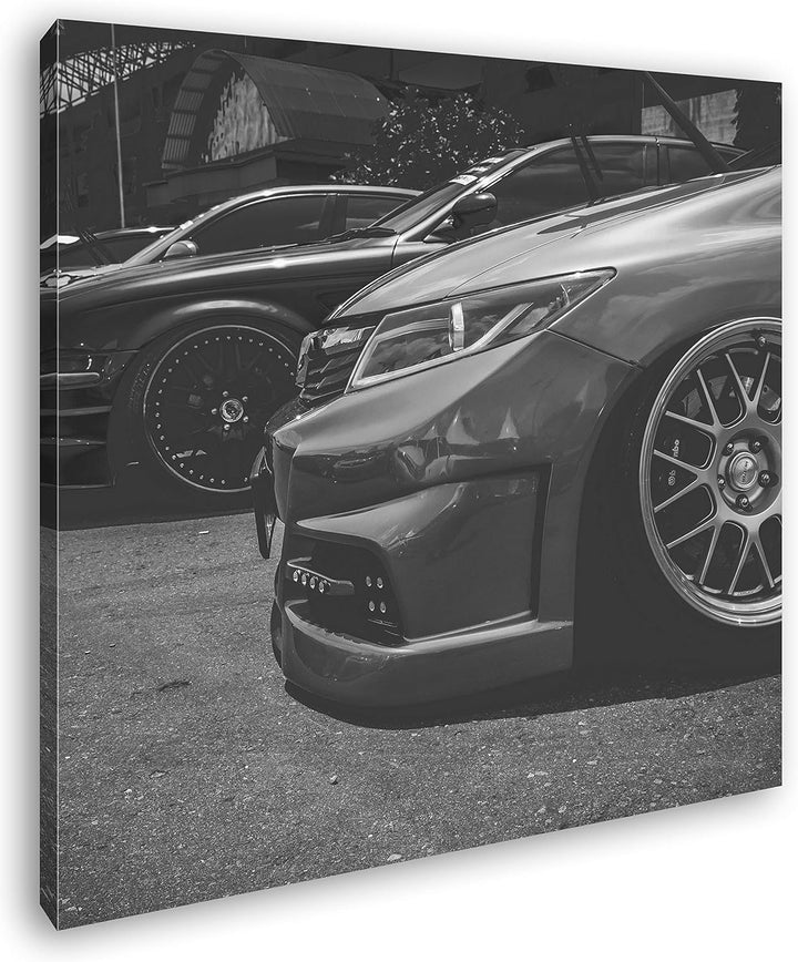 deyoli Getunte Autos Format: 60x60 Effekt: Schwarz&Weiss als Leinwandbild, Motiv auf Echtholzrahmen,