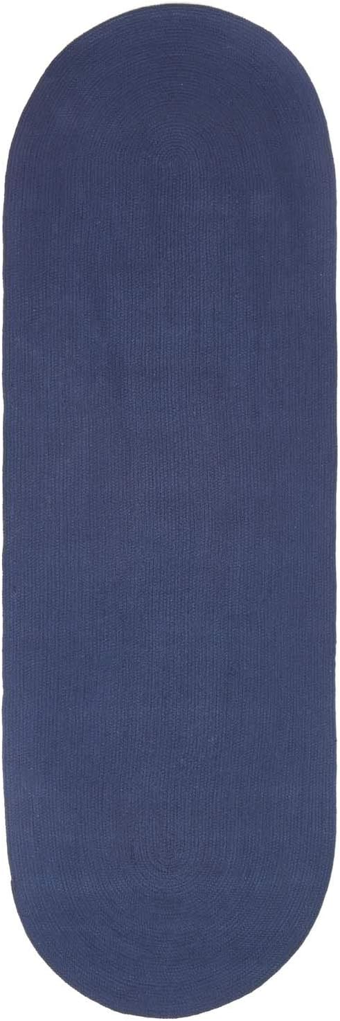 Homescapes ovaler Teppichläufer 66 x 200 cm, dunkelblau, geflochtener Läufer aus Baumwolle, Wendetep