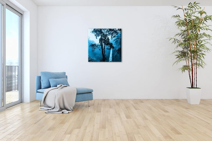 deyoli Wasserfall im tropischem Regenwald Format: 70x70 Effekt: Monocrome Blau als Leinwandbild, Mot