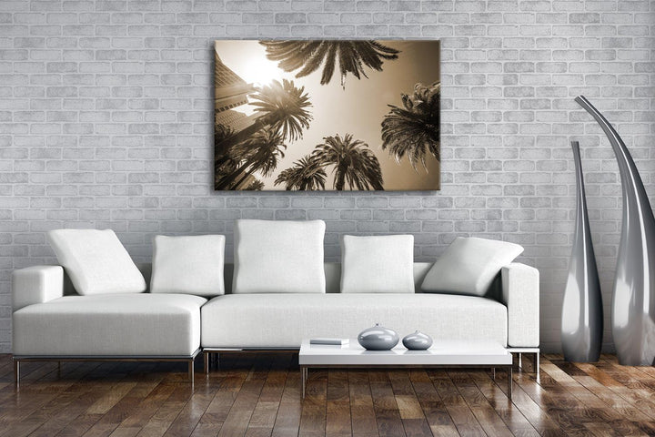 deyoli tropische Stadt mit Palmen Format: 100x70 Effekt: Sepia als Leinwand, Motiv fertig gerahmt au