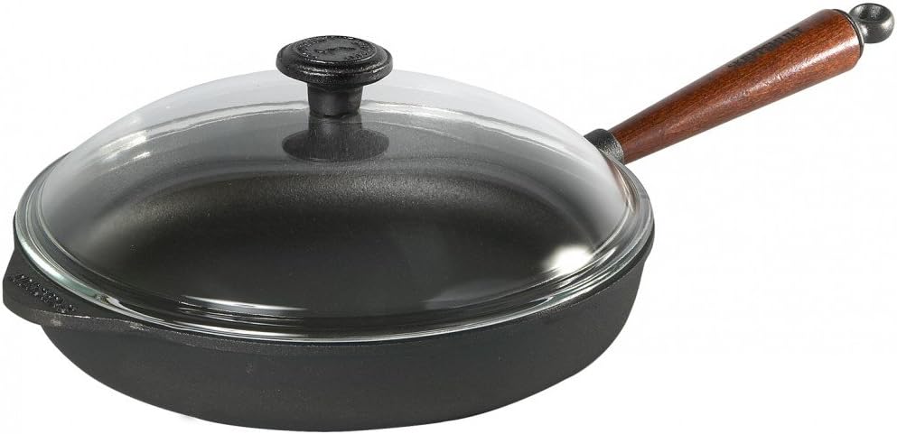 Skeppshult 0130T Servierpfanne mit Glasdeckel, hoher Kante 5.5 cm, Holzgriff aus schwedischer Buche