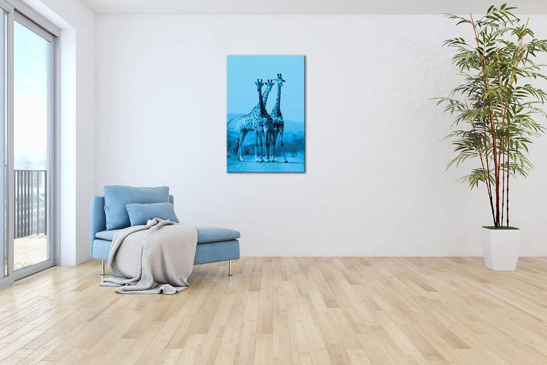 deyoli süsse Giraffen Format: 100x70 Effekt: Monocrome Blau als Leinwand, Motiv fertig gerahmt auf E