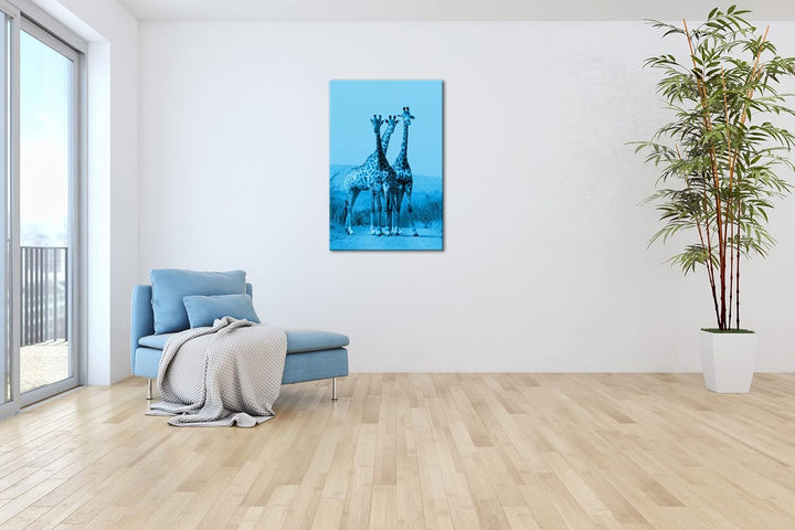 deyoli süsse Giraffen Format: 100x70 Effekt: Monocrome Blau als Leinwand, Motiv fertig gerahmt auf E