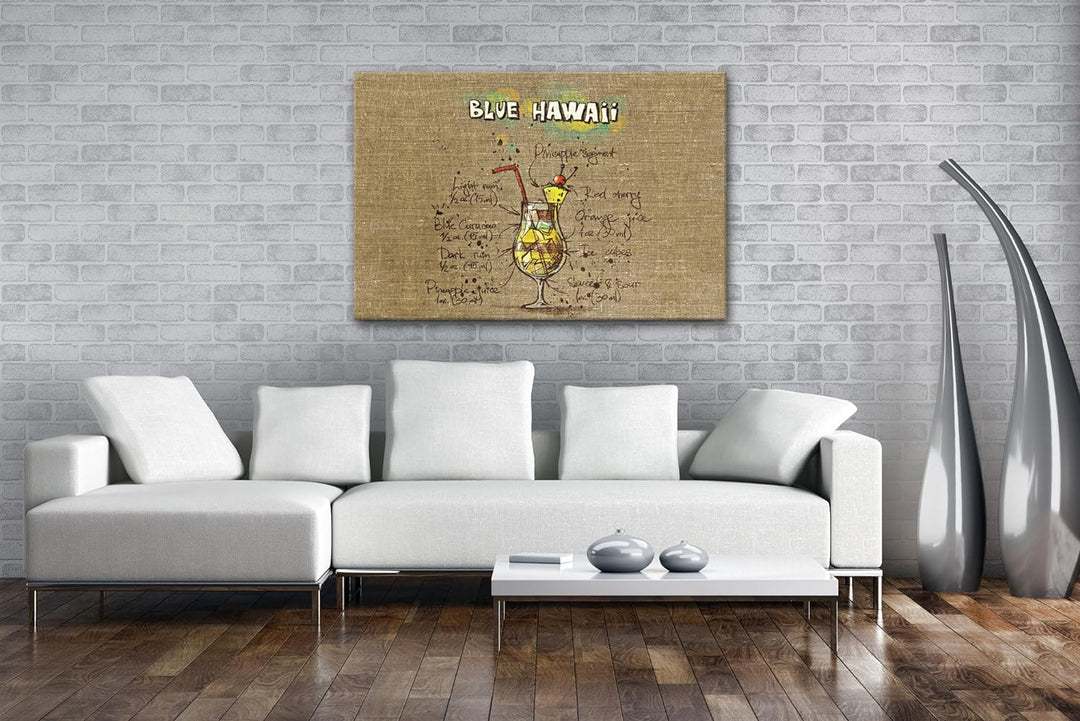 deyoli Rezept für einen Blue Hawaii Format: 80x60 als Leinwandbild, Motiv fertig gerahmt auf Echthol