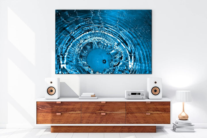 deyoli Orange fällt ins Wasser Format 80x60 Effekt: Monocrome Blau als Leinwandbild, Motiv fertig ge