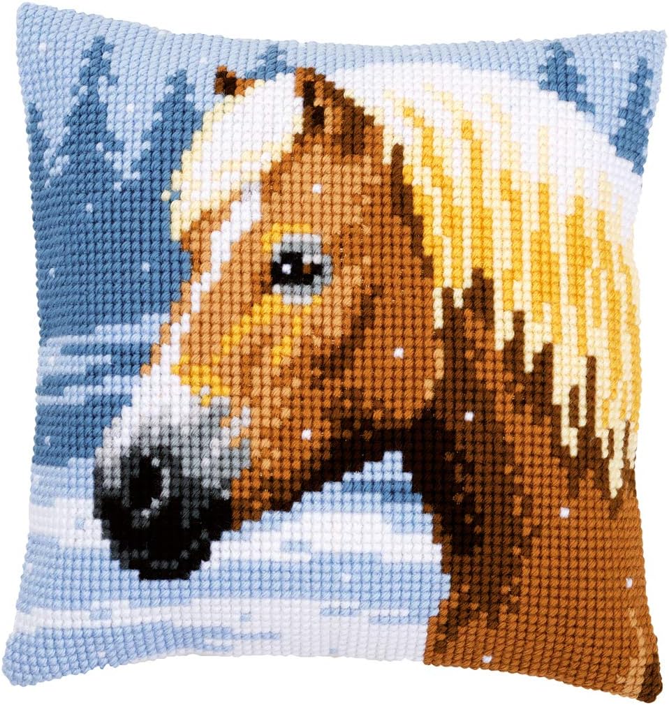 Vervaco PN-0157077 Kreuzstichkissen Pferd II Kreuzstichset, Baumwolle, mehrfarbig, 40 x 40 cm / 16"
