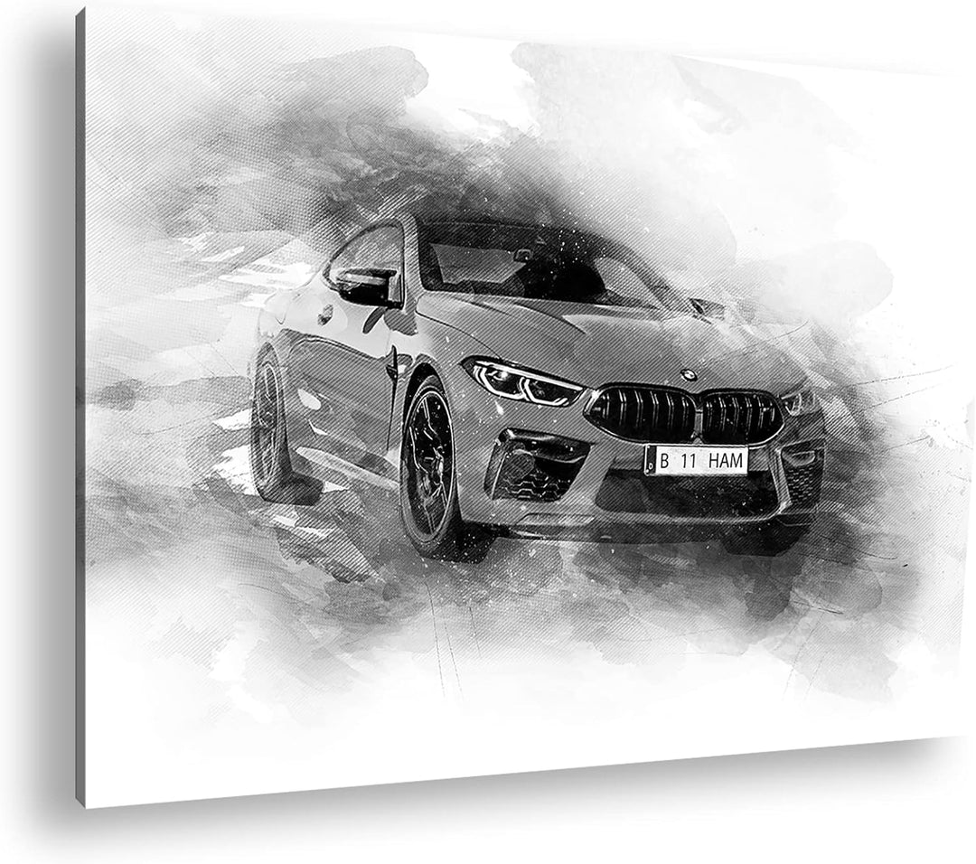 deyoli küstlericher Sportwagen Effekt: Schwarz&Weiss Format: 80x60 als Leinwandbild, Motiv fertig ge