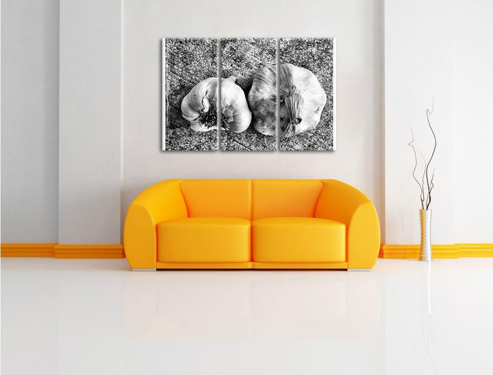 Pixxprint Zwei Knoblauchknollen als Leinwandbild/Grösse: 3 Teilig (120x80) cm/Wandbild/Kunstdruck/fe