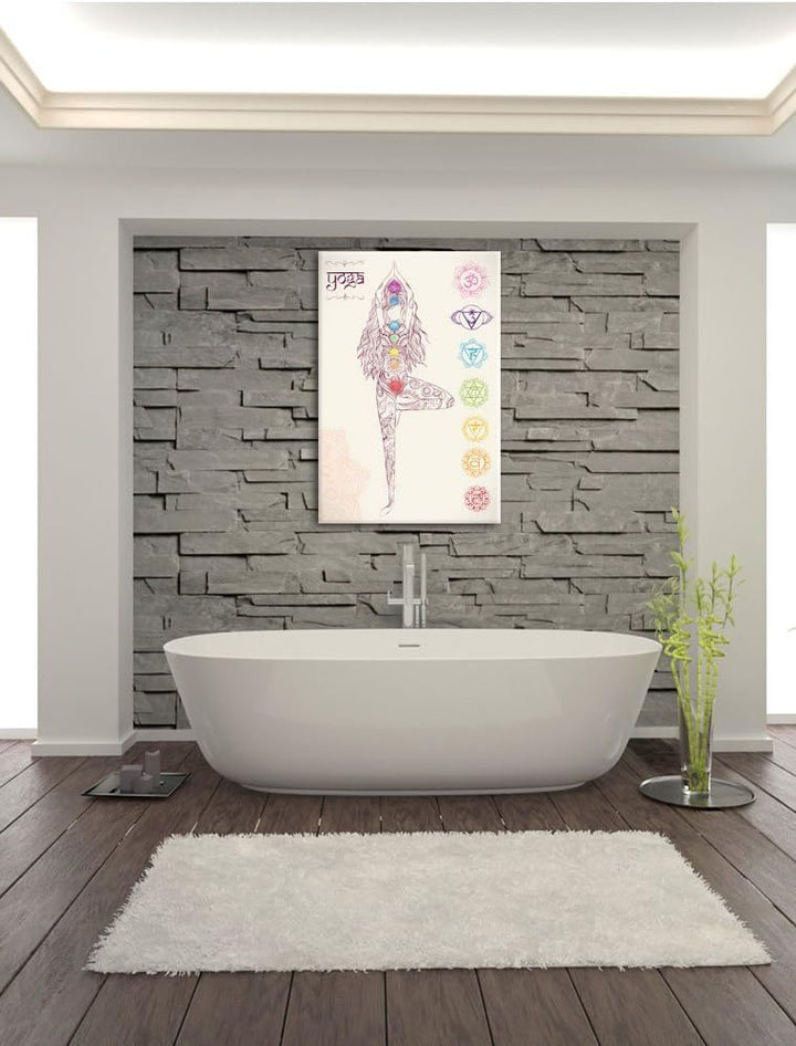 Pixxprint Yogafigur in der Tree Pose Kunst Buntstift Effekt, Format: 100x70 auf Leinwand, riesige Bi