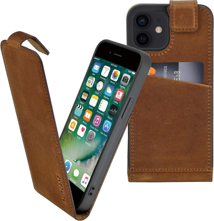 Suncase Original Flip-Style (Ultra-Slim) kompatibel mit iPhone 12 (6.1") Hülle Ledertasche Tasche Sc