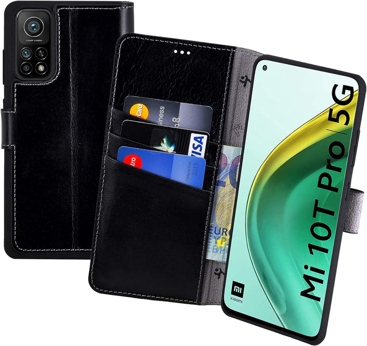Suncase Book-Style Hülle kompatibel mit Xiaomi Mi 10T Pro 5G Leder Tasche (Slim-Fit) Lederhülle Hand