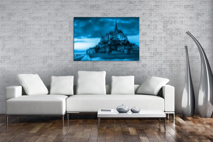 deyoli Mont St Michel bei Sonnenuntergang Format 80x60 Effekt: Monocrome Blau als Leinwandbild, Moti