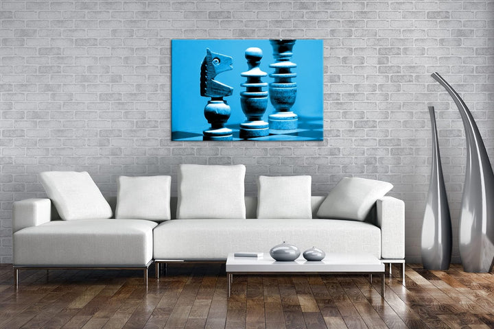 deyoli Schachfiguren auf einem Schachbrett Format 80x60 Effekt: Monocrome Blau als Leinwandbild, Mot
