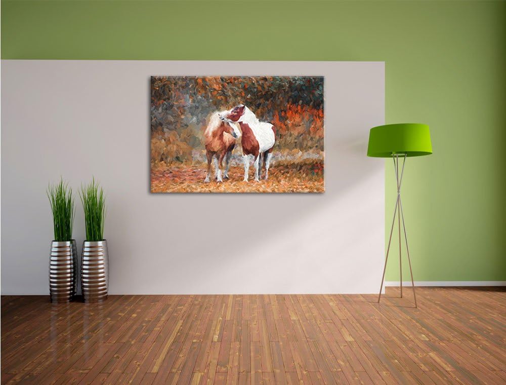 Pixxprint Zwei schmusende Pferde Kunst als Leinwandbild/Grösse: 100x70 cm/Wandbild/Kunstdruck/fertig